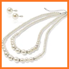 【新品】 [LunArts] パールネックレス 2連 （ピアス） セット 8mm 真珠 冠婚葬祭 結婚式 真珠ネックレス 公式宝珠 0