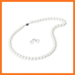 【新品】 [Erisea] パール ネックレス シルバー925 安心の日本製 貝パールネックレス 真珠 天然 高級国産 冠婚葬祭用 6mm 8mm 39cm 42cm 45cm ホワイト ブラック 2点セット ケース 書付 (ホワイト, 6mm 45cm) 0