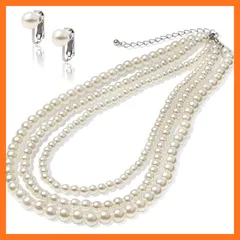 【新品】 [LunArts] パールネックレス 3連 (イヤリング) セット 8mm 真珠 冠婚葬祭 結婚式 真珠ネックレス 公式宝珠 0