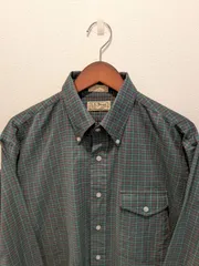 美品　USA製　80〜90s　L.L.Bean　エルエルビーン　シャツ　ボタンダウン　グリーン　チェック　フラップポケット　コットンポリエステル