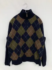 J.CREW ジェイクルー ニット/セーター XL ネイビー ウール・ニット チェック柄 ミドル丈 長袖 タートルネック/ハイネック