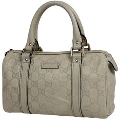 本物 美品 □グッチ□ ミニボストン GG シマレザー ベージュ
