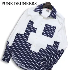 PUNK DRUNKERS パンクドランカーズ 通年★ ドット 水玉 テトリス風 パッチワーク 長袖 シャツ Sz.M位 メンズ 白のサムネイル