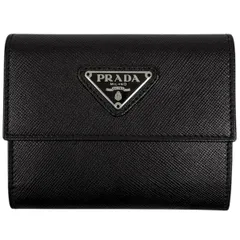 プラダ PRADA ロゴプレート 二つ折り 財布 コインケース カードケース 二つ折り財布 レザー ネロ(ブラック) レディース 【中古】