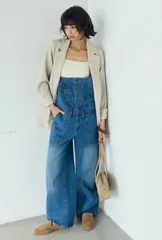 デニムサロペットワイドパンツ ブルー｜ESICA系 大人カジュアル