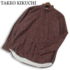 タケオキクチ 麻混 テーラードサファリジャケット 総花柄 サイズ3 
