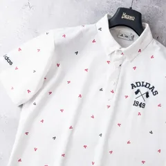 美品 adidas GOLF アディダス ゴルフ 吸汗速乾 ストレッチ 半袖 ボタンダウン ポロシャツ メンズ O (XL) 白 ロゴ刺繍 総柄 ゴルフウェア