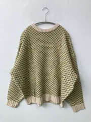 ニット/セーター F グリーン ニット その他総柄 ミドル丈 長袖 クルーネック(丸首)