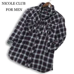 NICOLE CLUB FOR MEN ニコルクラブ フォーメン 春夏 襟袖ワイヤー★ 7分袖 ラメ チェック ウエスタン シャツ Sz.48 メンズ