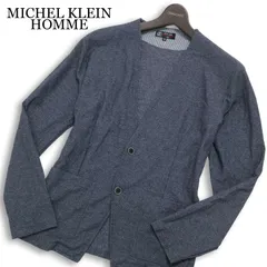 MICHEL KLEIN HOMME ミッシェルクラン オム 春夏★ ノーカラー ジャケット カーディガン Sz.48 メンズ 紺 ネイビー