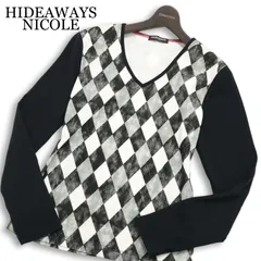 【美品】HIDEAWAYS NICOLE ハイダウェイ ニコル 通年 アーガイル★ 長袖 カットソー ロンTシャツ Sz.46 メンズ 黒のサムネイル