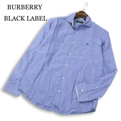【美品】BURBERRY BLACK LABEL バーバリー ブラックレーベル 春夏 麻 リネン混★ ホース刺繍 長袖 シャツ Sz.2 メンズ