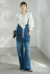 デニムサロペットワイドパンツ ネイビー｜ESICA系 大人カジュアル