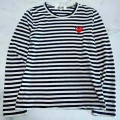 プレイコムデギャルソン　PLAY COMME des GARCONS ハート　ボーダー　ブラック　黒　黒色　ホワイト　白　白色　ロンT 長袖Tシャツ　ロングスリーブカットソー Mサイズ