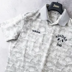 美品 adidas GOLF アディダス ゴルフ 吸汗速乾 ストレッチ 半袖 ポロシャツ メンズ M 白 グレー カモフラ 迷彩 総柄 ロゴ刺繍 ゴルフウェア