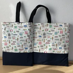 入園入学2点セット　りんりんのハンドメイド　レッスンバッグ　上履き入れ　キルティング　新幹線
