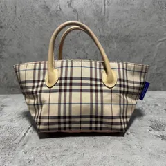 良品　バーバリー　ハンドバッグ　舟形　ノバチェック　ベージュ　レザーハンドル　ナイロン
