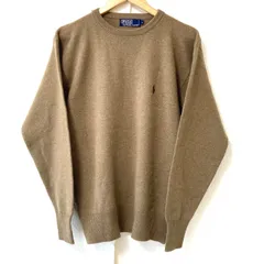 USA製◎ 80s！90s！ヴィンテージ◎ (^w^)b POLO by RALPH LAUREN ポロバイラルフローレン クルーネック ニット セーター ロゴ刺繍 シンプル カジュアル 上品 上質 長袖 トップス キャメル メンズ L