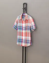 Polo ポロラルフローレン インディア マドラスチェック ボタンダウン 半袖 リネンシャツ S 100
