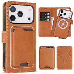 【新品】 ALANTOP iPhone 17 Pro Max 用ケース 手帳型 MagSafe対応 3in1 着脱式 RFIDブロッキング フリップスタンド付き 多財布 カードスロット 男女兼用 PUレザー 旅行・日常用 1