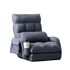  座椅子 リクライニング 14段ギア リクライニングチェアー ファブリック 座イス おしゃれ 椅子 チェアー いす イス コンパクト【ダークブルー】   