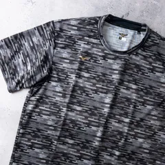 極美品 Mizuno Pro ミズノプロ 吸汗速乾 ストレッチ 半袖 Tシャツ ドライ シャツ メンズ O (XL) 総柄 カスミ柄 野球 ベースボール 練習技
