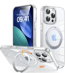 ★iPhone 16 Pro Max 用 ケース Magsafe対応 ワイヤレス充電 360°回転スタンド 縦横両対応 Gunwon スマホケース iphone16 Pro Max 用 米軍規格 耐衝撃 半透明 マット感 マグセーフ 防指紋 リング 「クリア」