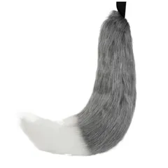 新品 尻尾 コスプレ 特大 狐 しっぽ 仮装 ケモナー (グレー ホワイト)