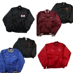古着卸 まとめ売り USA製 ナイロンスタジャン ジャケット 6枚セット (メンズ XL /2XL ) ブラック レッド ライン ワンポイント 中古 ND9375