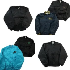 古着卸 まとめ売り USA製 ナイロンスタジャン ジャケット 6枚セット (メンズ L ) フルジップ ブラック ワンポイント 中古 古着 ND9369
