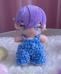 15cmぬい用ベルベット調ヤーンのオーバーオール 水色 ※ハンドメイド