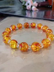 フラワー琥珀(アンバー)10㎜ 多面カット水晶 ブレスレット