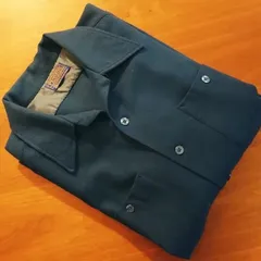 ヴィンテージ ペンドルトン ボードシャツ 単色 ティールブルー Lサイズ 1960年代 Made in USA 美品 オープンカラー