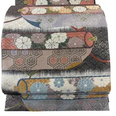 【美品】 袋帯 名品 山城機業店 反物 草花 刺繍 金糸 紫 六通 正絹 【中古】