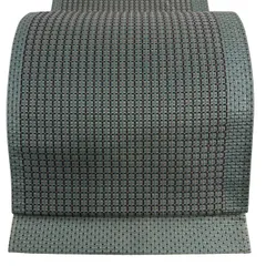 袋帯 名品 格子 幾何学 箔 緑 六通 正絹 【中古】
