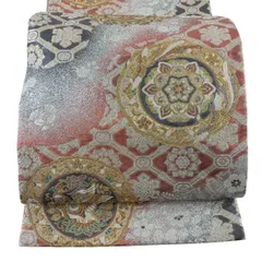 【美品】 袋帯 秀品 華文 花鳥 金銀糸 箔 朱色 六通 正絹 【中古】