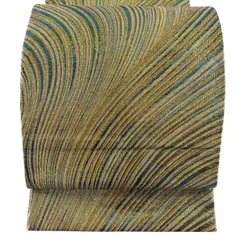 【美品】 袋帯 秀品 振袖向き 幾何学 箔 金色 全通 正絹 【中古】