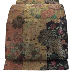 袋帯 秀品 牡丹 蝶 金糸 箔 黒 六通 正絹 【中古】