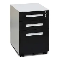 「8月16日再入荷予定」「新入荷」全新品 オフィスワゴン（ブラック+ホワイト）デスクワゴン 完成品 サイドワゴン 1年安心保証 オフィスワゴン 大容量 3段 組立て不要 キャスター付き 鍵付き ホワイト ブラック サイドデスク ワゴン A4のサムネイル