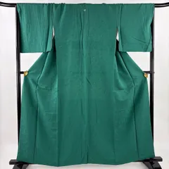 色無地 身丈159.5cm 裄丈68cm L 袷 地紋 緑 正絹 秀品 一つ紋 【中古】