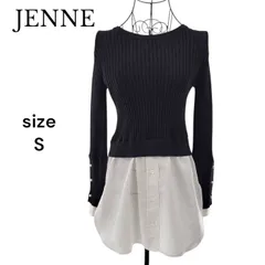 JENNE ジェンヌ バックパール大人フレンチドッキングワンピース 長袖 ミニ丈 ブラック ホワイト S レディースのサムネイル
