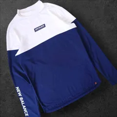 美品 new balance golf モックシャツ 長袖 モックネック ネイビー マリンカラー ロゴ メンズ