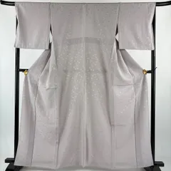【美品】 色無地 身丈162cm 裄丈67.5cm S 単衣 地紋 灰紫 正絹 名品 【中古】