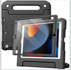 JETech 아이용 iPad 10.2 인치 케이스 (9/8/7세대, 2021/2020/2019) 액정 보호 필름 첨부 내충격 풀 바디 핸들 스탠드 태블릿 보호 커버 (블랙)