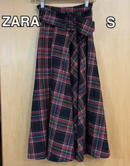 ZARA ザラ チェック柄 ベルト付き ロングスカート フレアS