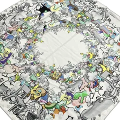 LOUIS VUITTON(ルイヴィトン) スカーフ美品  LVXUF カレ・ボーダーケース M76545 白×グレー×マルチ ×URS FISCHER/ウルス・フィッシャー