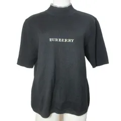 バーバリーズ Burberrys ヴィンテージ ニット セーター 半袖 ハイネック ロゴ ウール プルオーバー 袖リブ M 黒 ブラック グレー /X