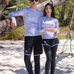 ラッシュガード メンズ 3点セット/レディース 5点セット 模様 ホワイト ブラック 水着 日よけ UVケア サーフィン マリンスポーツ ランニング ヨガ スポーツウェア