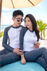 ラッシュガード メンズ 3点セット / レディース 5点セット ラグランデザイン ホワイト ブルーグレー 水着 日よけ UVケア サーフィン マリンスポーツ ランニング ヨガ スポーツウェア