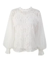 [Stilia] [スティリア] ブラウス レディース 長袖 レース ボリューム袖 パフスリーブ ゆったり きれいめ 通勤 オフィス 春秋 プルオーバー 丸首 上品 トップス (JP, アルファベット, S, ブラック) [ブラック] [S]